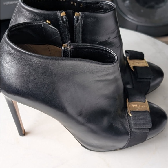 Salvatore Ferragamo Black Ankle Boots with Gold Detail - Picture 2 of 6